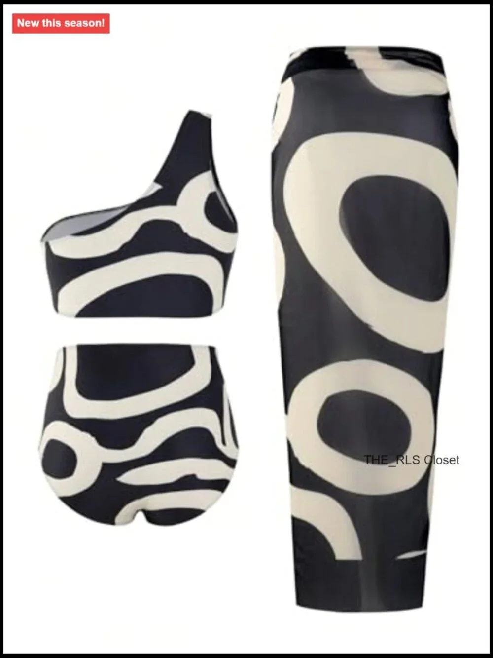 Plus Size 3 Piece One Shoulder Bikini Set with Cover Up